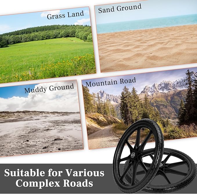 Upgraded 20" Flat Free Wheels Compatible with rubbermaid Wheelbarrow Tires, 20" Flat Free Tires with 5/8" Bearings Replacement for rubbermaid Cart Wheels/Big Wheel Utility Carts(5/8" Bearings)