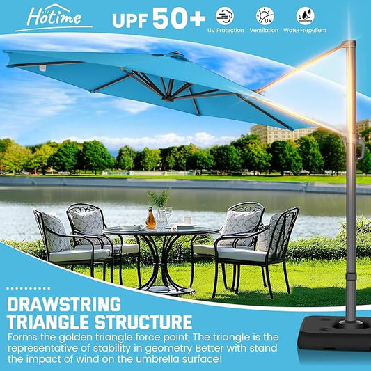 Hotime 10ft Patio Umbrella Outdoor Patio Windproof and Height adjustable, Heavy Duty Aluminum Round Offset Patio Umbrella Cantilever Pool Umbrella with 360°Rotation for Garden Deck Pool, Light Blue