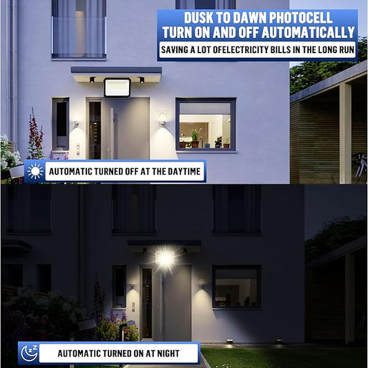 LAMPHOME LED Flood Lights Outdoor 35/60/80W and 3000/4000/5000K Adjustable 10400Lm,Dusk-to-Dawn Sensor o Dawn Flood Light for Yard, Garage, Garden,UL Listed,Includes Knuckle Mount