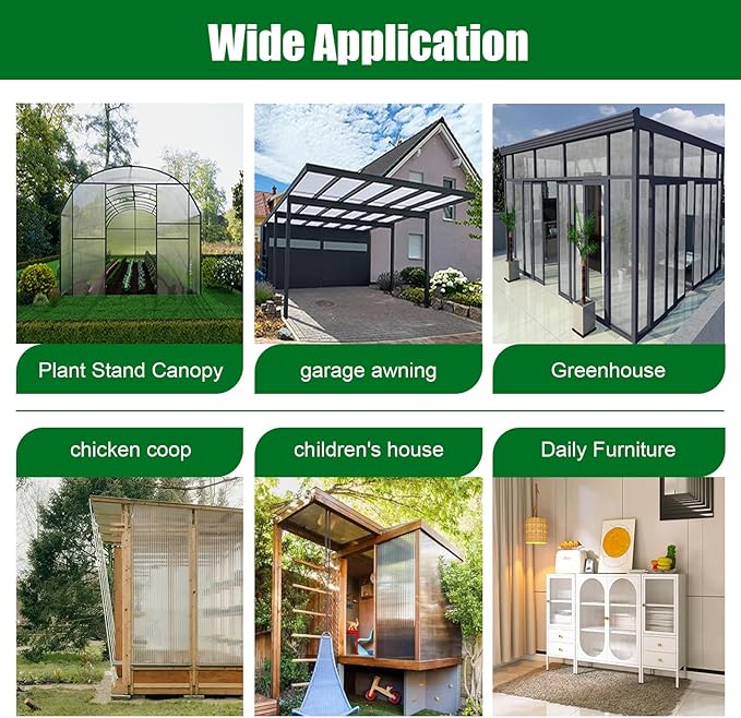 Polycarbonate Greenhouse Panels 24 Pack 4' x 2' x 0.16" Twin-Wall UV-Protected All Weather Plastic Roof Panel Clear Replacement Sheets for Garden Fences, Furniture DIY,Outdoor Roofing