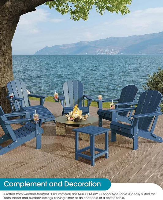 MUCHENGHY Adirondack Outdoor Side Table, 14.7" Patio Side Table Weather Resistant, HDPE Outdoor End Tables for Patio, Navy Blue