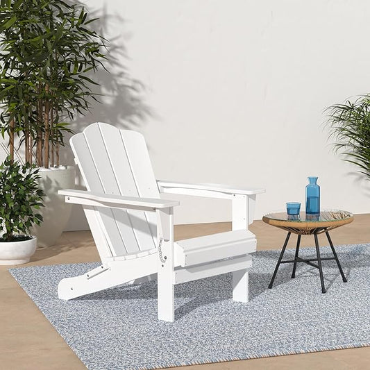 KINGYES Folding Adirondack Chair Set of 8, HDPE All-Weather Folding Adirondack Chair, White