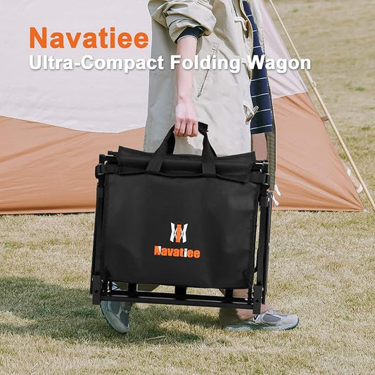 Navatiee 140L Wagon Cart Foldable, Large Capacity Collapsible Wagon with Smallest Folding Design, Utility Grocery Cart for Camping Shopping Sports, Black