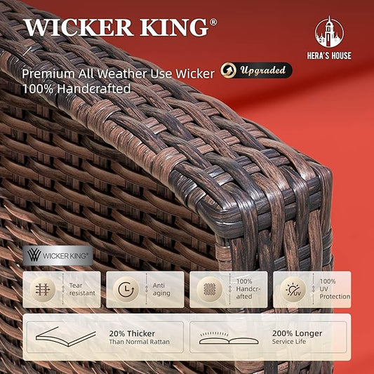 HERA'S HOUSE Red Patio Furniture Set, 6-Piece Outdoor Seating Conversation Sets with High Back Wicker Sofa, Swivel Chairs with 5.5" Thick Cushions, Fire Pit Table & Ottomans for Deck Yard Garden