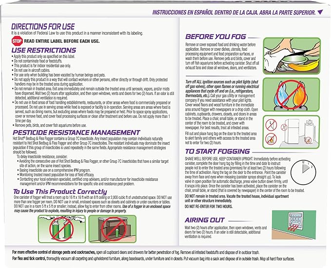 Hot Shot Bedbug & Flea Fogger For Insects, Aerosol, 3/2-Ounce, Pack of 6, Multolor