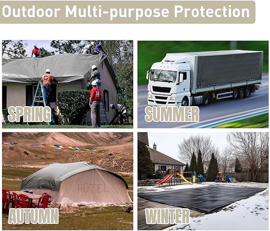Yescom 50x30ft Heavy Duty Reinforced Poly Tarp Waterproof Tarpaulin 10mil Ground Sheet Camping Tent Cover with Eyelets Reversible Silver Black Tarps