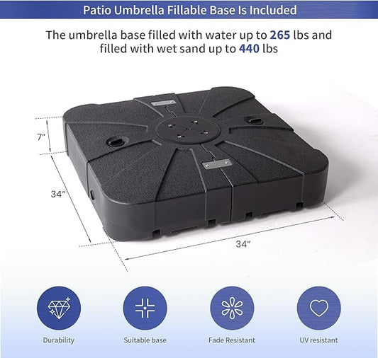 JZAC & QZYD 10 X 13 FT Cantilever Patio Umbrella with Base Included Outdoor Large Offset Double Top Heavy Duty Rectangle Umbrellas with 360° Rotation for Deck Backyard Garden, Navy