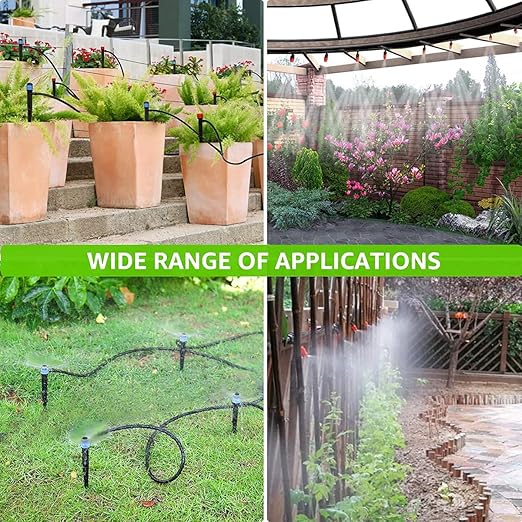 190.2FT Drip Irrigation System for Garden with 32 Nozzles & Emitters, Garden Watering System with 1/2" & 1/4" Tube and Barbed Fittings - Adjustable Sprinklers Kit for Greenhouse, Lawn, Raised Bed