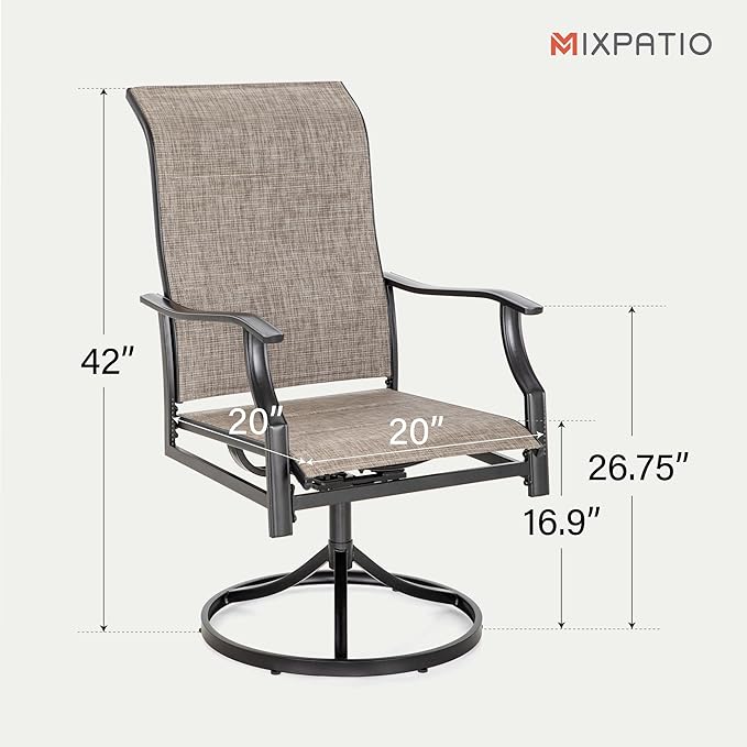 Patio Dining Set, 7 Person Outdoor Table and Chairs, 6 x Textilene Swivel Dining Chairs and 60" Rectangle Black Table, for Cozy Garden Settings, Grayish Brown