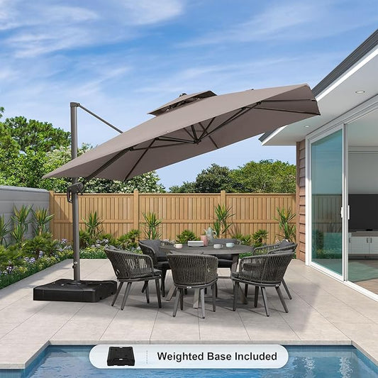 PURPLE LEAF 11 FT Cantilever Patio Umbrella Outdoor Umbrella with 280lbs Base Large Rectangular Windproof Offset Umbrella for Pool Deck Garden, Ash Mocha