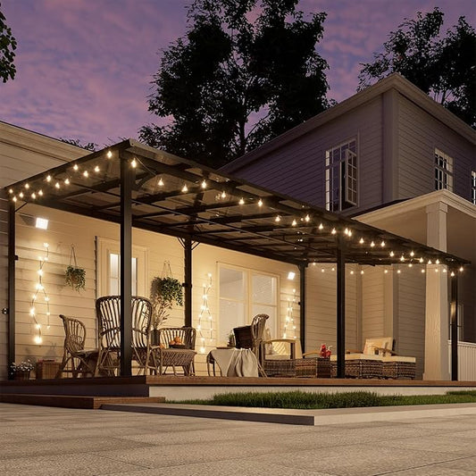 MEISSALIVVE 12' x 20' Wall Mounted Gazebo, Outdoor Pergola Gazebo, Lean to Metal Awnings Gazebos, Gazebo Pergola with Sloped Roof, Outdoor Patio Gazebo Awning, Black