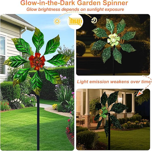 Glow-in-Dark Metal Wind Spinner for Yard and Garden, Outdoor Luminous Wind Spinners Yard Art Garden Decor (13.4" W x 47" H) Orange