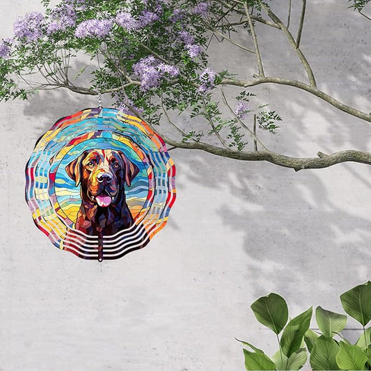 Labrador Retriever Wind Spinner Pet Dog Memorial Gifts 3D Metal Kinetic Hanging Wind Sculpture Spinners for Yard and Garden Indoor Outdoor Window Garden Decoration 8 Inch (Labrador Retriever 1)