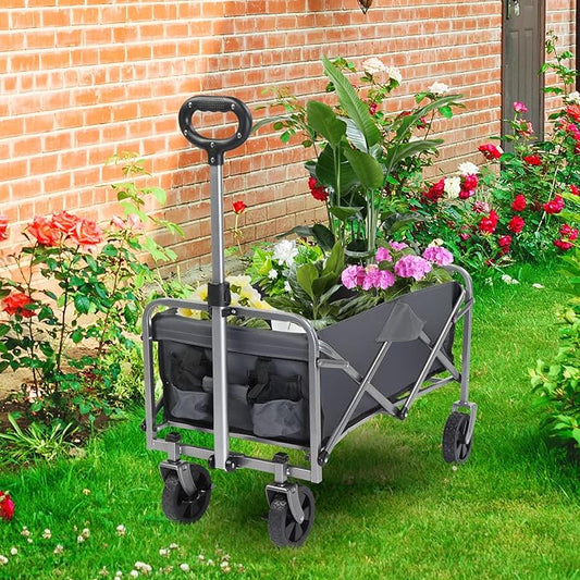 Collapsible Beach Wagon with Big All-Terrain Wheels for Sand, Grocery Shopping, Park Picnic, Camping, Beach Trip