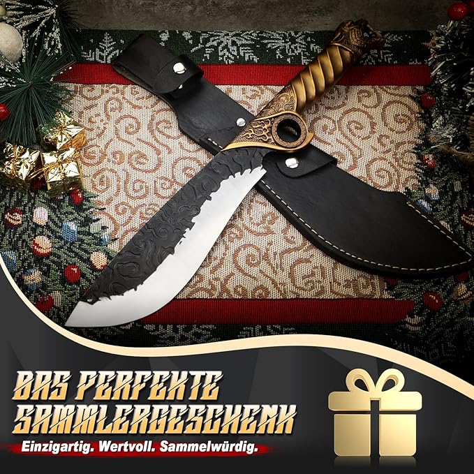 Purple Dragon Heavy Duty Machete for Cutting Trees – Japanese Forged Survival Machete with Tiger Head Handle, Gardening Machetes with Leather Sheath, Yard Work & Outdoor Camping Machetes