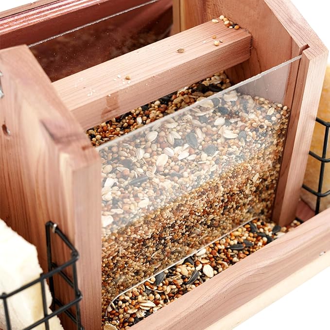 Large Cedar Wood Bird Feeder for Outdoors Hanging With 2 Suet Cages - Waterproof Garden Decoration