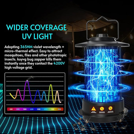 Bug Zapper - Bug Zapper Outdoor & Indoor with Switch Fly Zapper 4200V Extension 6.56 Ft Cord Mosquito Zapper Outdoor Mosquito Killer Fly Traps Insect Killer for Backyard Patio Home Camping, Plug-in