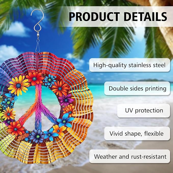 Peace Flower Wind Spinner, Peace Flower Wind Spinner Hanging for Yard and Garden, Unique Gift Wind Spinner, 3D Hanging Wind Spinner Outdoor