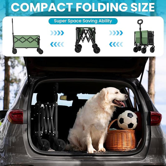 Collapsible Wagon with Tailgate, Ultra-Compact & Portable Folding Wagon with 350lbs Capacity, Lightweight Portable Utility Wagon Cart for Shopping Camping Sports Garden(Green)