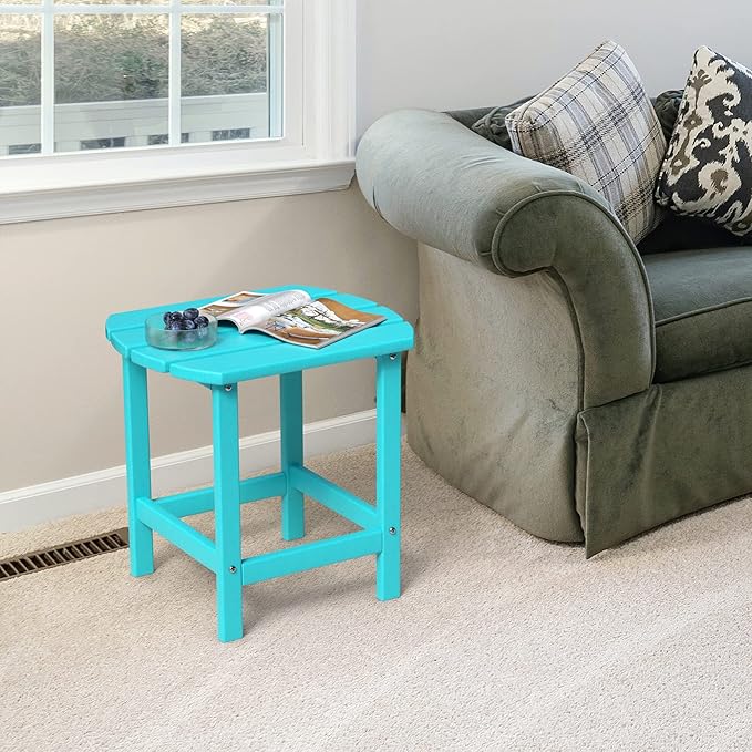 TORVA Patio Adirondack Side Table, Outdoor End Tables All-Weather Resistant HDPE Humidity-Proof Long Time Use for Deck, Lawn,Garden, Porch, Backyard End Table(Lake Blue Color-1 Tier)