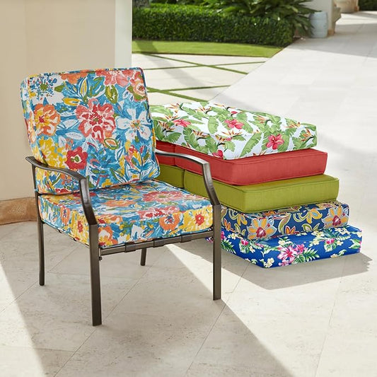 BrylaneHome Bh Outdoor Performance 2-Section Deep Seating Cushion - Black Ikat