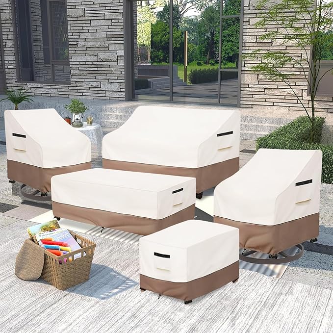 Outdoor Couch Cover Waterproof Patio Furniture Covers, 58 Inches Outdoor Sofa Cover, Furniture Covers for Patio Seating (Beige)