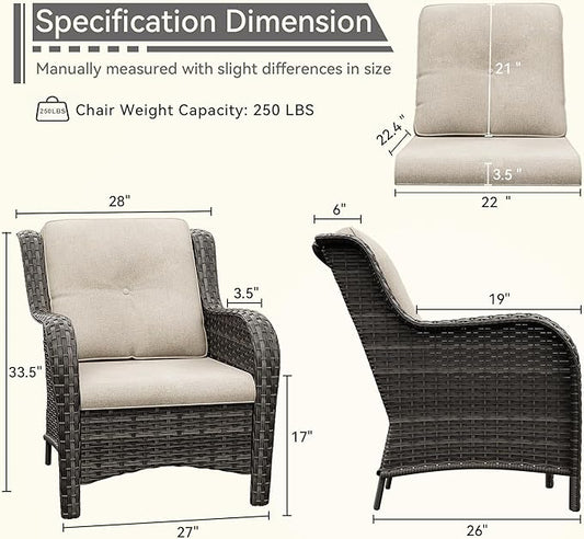 Patio Wicker Chairs Set of 2, Patio Rattan Dining Chairs with 3.5-inch Seat Cushions, High Back and Curved Armrest for Garden, Backyard, Balcony and Deck, Beige