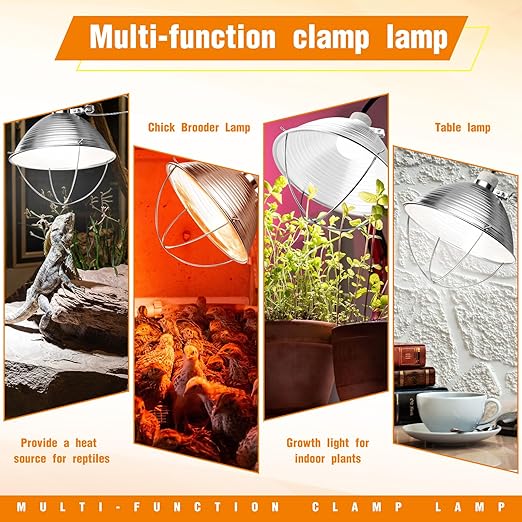 Macarrie 8 Pack Clamp Lamp Light with Aluminum Reflector, 6ft SPT-2 18awg Cord and Adjustable Stand Fixture, up to 150 Watt, E26 Socket, No Bulb (10.5 Inch)
