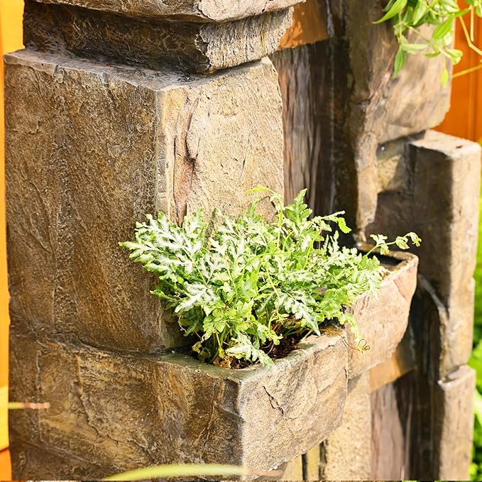 Garden Outdoor Water Fountain, 56.3" H 3-Tiered Imitation Rock Waterfall Fountain with LED Lights and Pumps for Garden, Patio, Backyard, Deck, Porch and Home Art Decor
