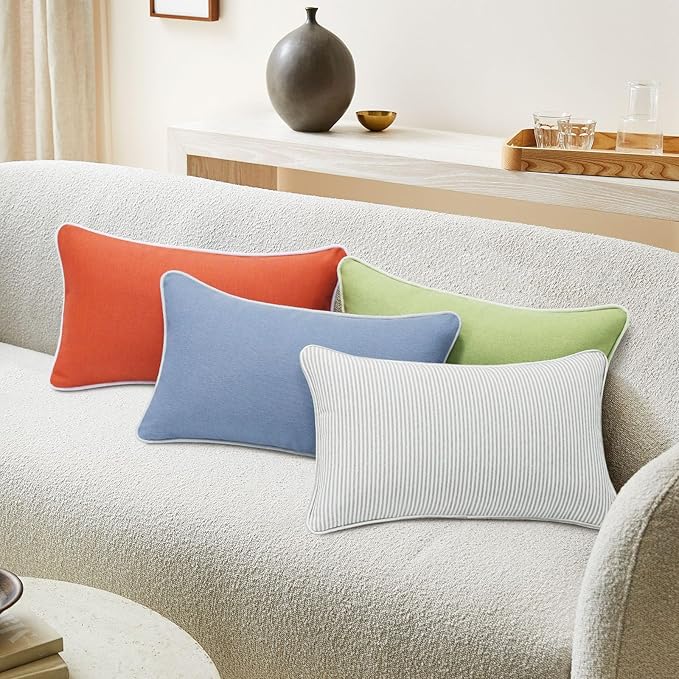 Decorative Outdoor Water Repellent Throw Pillows with Inserts, Set of 4, 20" x12" Pillows for Patio, Backyard, Bed, Couch, and Patio Furniture, Powder Blue