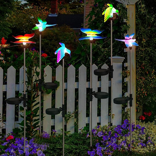 EiGreen 6 Pack Solar Garden Stake Lights Outdoor, Yard Figurine Stake Light, Flower Hummingbird Dragonfly Butterfly for Patio Yard Pathway Decoration (Garden)
