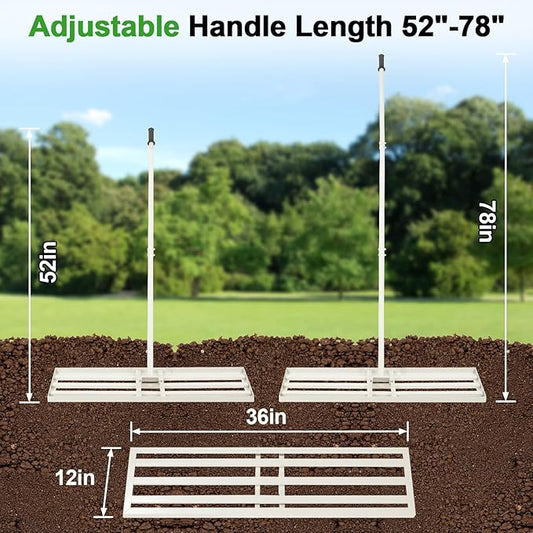 36"x12" Lawn Leveling Rake Heavy-Duty Galvanized Steel Lawn Leveler with an Adjustable 78'' Extra Long Handle Lawn Leveling Tool for Yard,Backyard,Garden,Golf,Farm,Pasture (36"x12")