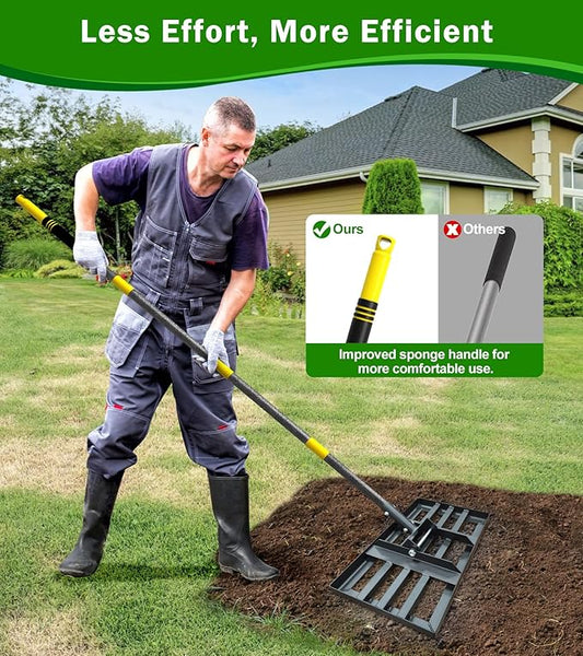 Lawn Leveling Rake 17x10 Inch , Heavy-Duty Yard Leveling Rake 6.2FT Leveler Tool for Soil, Sand & Topsoil, Backyard, Garden, Golf Course