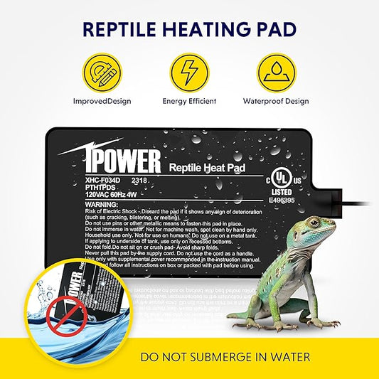 iPower 4 by 7-Inch 4W Reptile Heat Mat, LCD Digital Aquarium Thermometer, Under Tank Warmer Terrarium Heat Pad for Turtles Lizards Frogs and Other Small Animals, Multi Sizes