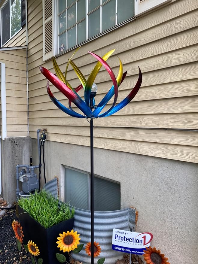 Wind Spinners Outdoor for Yard and Garden - Wind Sculptures & Spinners,70 Inch Wind Spinner with Solar Powered Multi-Color Glass Ball Light for Yard Garden Backyard Lawn Decorations