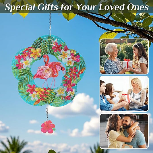Flamingo Hanging Wind Spinners - Flamingo Gifts for Mom Women Grandma, Metal 12-Inch 3D Laser Cut Art Outdoor Kinetic Wind Spinner Clearance for Yard Patio Garden/Indoor Decor