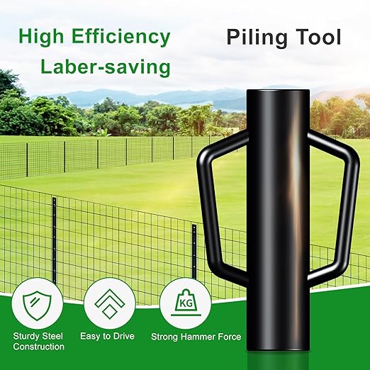 Fence Post Driver with Handle,17LB Hand Post Pounder,3.7 inches Inner Dia. Pole Rammer, Farm Wire Fencing for T Post, U-Channel Sign and Wooden Post, Black
