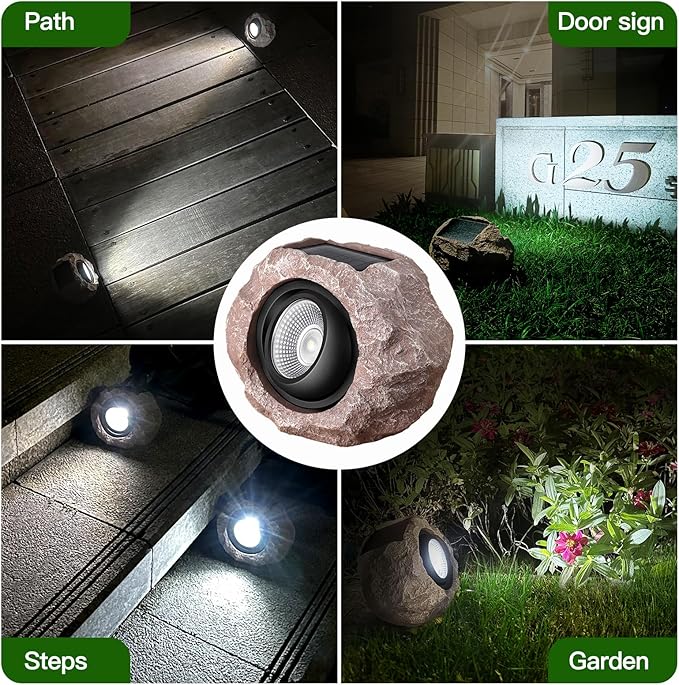 Solar Rock Lights Outdoor, 4 Pack Solar Spotlights Outdoor Waterproof Super Bright Rock Light, Adjustable Light Angle Landscape Rocks for Decks Yard Pathway Walkway Patio Lawn