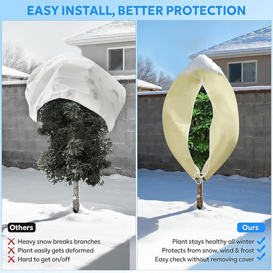 MIXC 4 Packs 2 Size Plant Covers Freeze Protection, Winter Plant Cover Cold Weather Tree Frost Cloth Warm Blankets Shrub Covers for Outdoor Plant (23''×23''+47''×71'')