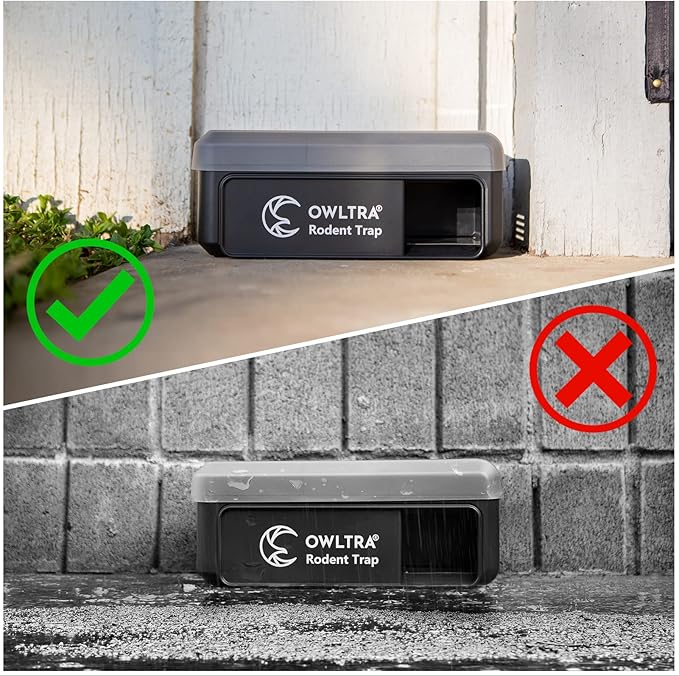 OWLTRA 2 Pack OW-7 in-/Outdoor Electric Rodent Trap, Instant Kill Mouse & Rat Zapper with Waterproof Cover, Sound & Light Alarm, and Batteries or USB Power Source, Waterproof Grade IPX4, Black