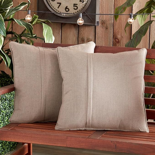 Greendale Home Fashions Sunbrella 20" Square Outdoor Throw Pillow with Removable Cover (Set of 2), Cast Shale 2 Count