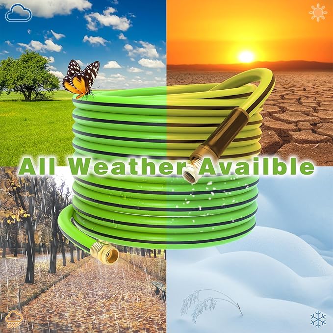 Hybrid Hose 100ft x 5/8", Short Garden Water Hose Heavy Duty, Flexible, Lightweight Hybrid Water Hose with Swivel Handle,3/4'' Brass Fittings, Available For Reel Cart Backyard Burst 500 PSI