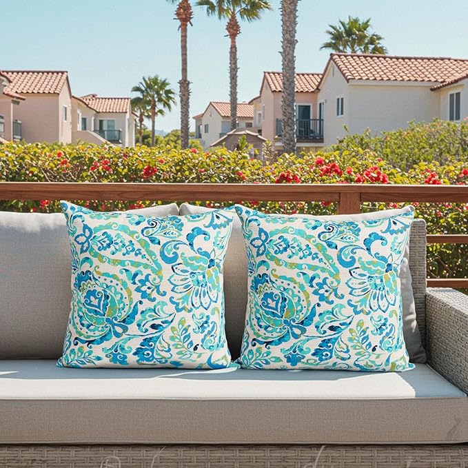 Outdoor Throw Pillows Waterproof Covers 2 Pack 16ร16 Inch, Decorative Toss Pillows Covers, Rain-Proof, Fade Resistant for Patio Furniture, Sofa, Couch, Garden