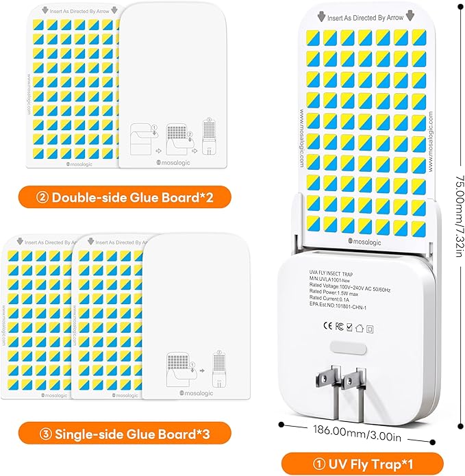 Mosalogic Fruit Fly Traps for Indoors Gnat Trap for House Indoor- 600 Sqft Protection Area UV Fly Insect Trapper for Fruit Flies,Gnat,Mosquito,and Other Flying Insect Plug in Bug Killer White