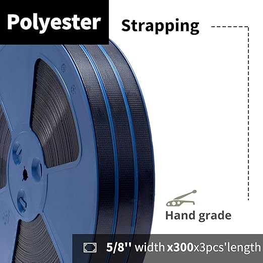 Heavy Duty Packaging 3pcs 5/8"(16mm) x 0.35" x 330'Black Industrial-Grade Polyester(PET) Strapping Roll,Pallet Strap Coil for Packaging Strapping Tool- 1400 lbs Break Strength(990ft Black)