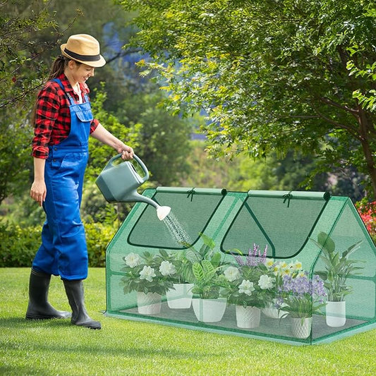 Aoodor 4 x 2 x 2 ft Mini Greenhouse with 2 Zipper Doors, Water Resistant, UV Protected for Flowers, Vegetables and Herbs, Green