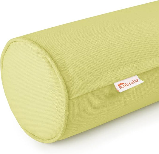 Austin Horn Classics Sunbrella Set of 2 Zippered Neck Bolster Pillow, Made with Sunbrella Fabric, Cylinder Pillows, for Couch & Bed, Decorative Round Throw Pillow, Back & Neck Support (Kiwi)