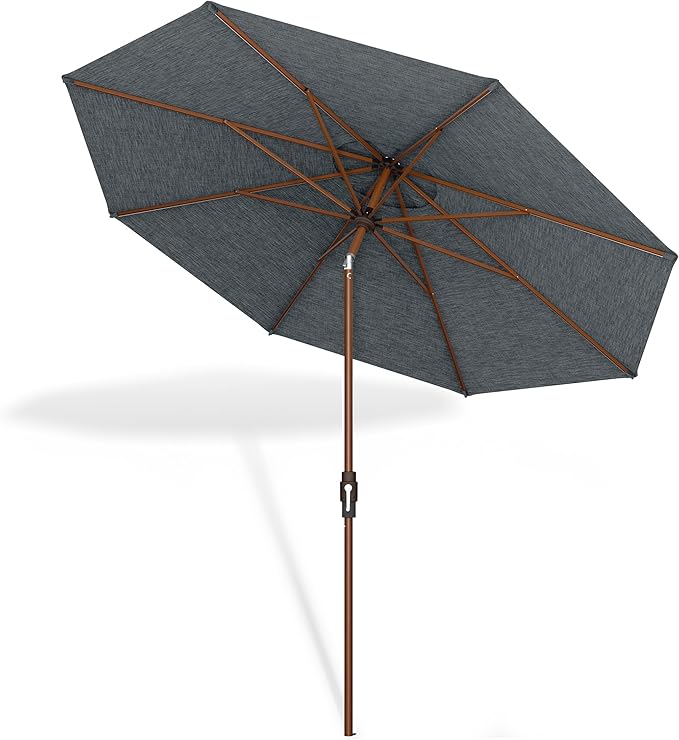 Midtown Umbrellas Sunbrella Umbrella Large Patio Umbrella 2-10 Feet in Cast Slate Fabric, Auto-Tilt Aluminum Frame Backyard Umbrella, Deck Umbrella, Garden Umbrella & Porch Umbrella - Wooden Pole