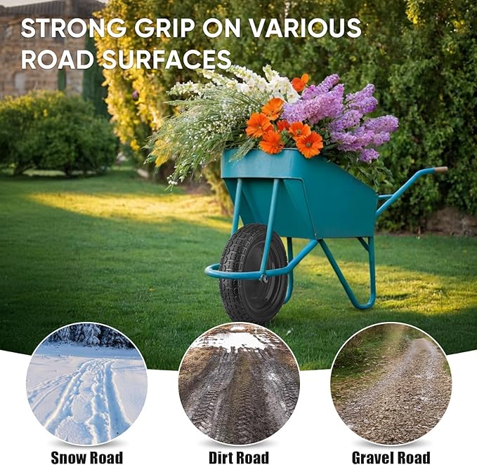 TICONN 4.80/4.00-8 Tire, 14.5" Flat Free Wheelbarrow Tire and Wheel, Solid Replacement Tires with 3" Centered Hub, 5/8" 3/4" Bearings, Universal Fit 4.80/4.00-8, 3.50/3.00-8, 4.00-6 (Black)