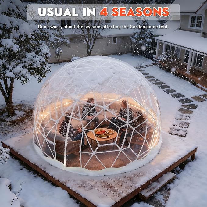Garden Dome Bubble Tent House Outdoor, Upgraded Geodesic Dome Greenhouse with Transparent PVC Cover, Weatherproof Greenhouse Suitable for Patio (WHITE-12FT)